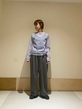 「URBAN RESEARCH DOORS（アーバンリサーチドアーズ）のORCIVAL　BOAT NECK LONG-SLEEVE PULLOVER（Tシャツ/カットソー、ブルー系）」を使った、sasakiさん（レディース・165cm）の春コーディネート
