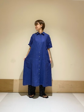 「URBAN RESEARCH DOORS（アーバンリサーチドアーズ）のリネン半袖シャツワンピース（ワンピース、ブルー系）」を使った、sasakiさん（レディース・165cm）の春コーディネート