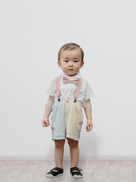 「アイテム（サスペンダー）」を使った、真珠〠兄弟さん（キッズ・90cm）の秋コーディネート