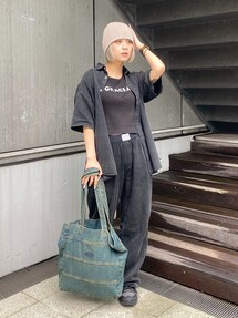 X-girl（エックスガール）の「OVERDYED DENIM TOTE BAG（トート