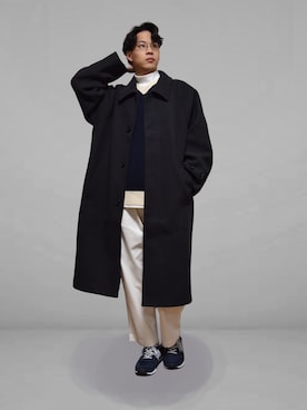 「EMMA CLOTHES（エマクローズ）のアイテム（ステンカラーコート）」を使った、xo.takahiroさん（メンズ・174cm）の冬コーディネート