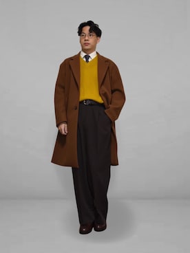 「GU（ジーユー）のアイテム（チェスターコート）」を使った、xo.takahiroさん（メンズ・174cm）の冬コーディネート