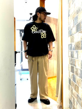「アイテム（バングル/リストバンド）」を使った、ミナト／ちょいデブでも細く見えるコーデさん（メンズ・171cm）の夏コーディネート