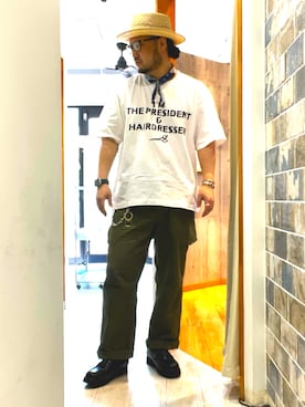 「アイテム（バングル/リストバンド）」を使った、ミナト／ちょいデブでも細く見えるコーデさん（メンズ・171cm）の夏コーディネート