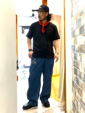 「アイテム（バングル/リストバンド）」を使った、ミナト／ちょいデブでも細く見えるコーデさん（メンズ・171cm）の夏コーディネート