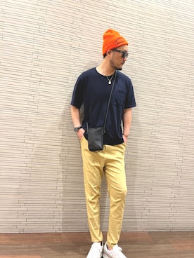 「Rodeo Crowns（ロデオクラウンズ）のアイテム（帽子）」を使った、ミナト／ちょいデブでも細く見えるコーデさん（メンズ・171cm）の夏コーディネート