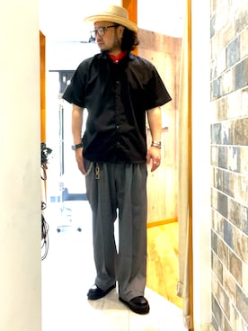 「アイテム（バンダナ/スカーフ）」を使った、ミナト／ちょいデブでも細く見えるコーデさん（メンズ・171cm）の夏コーディネート