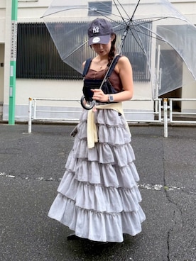 「w closet（ダブルクローゼット）のフリルティアードジャンパースカート（One piece dress、ブルー系）」を使った、みうさん（レディース・152cm）の夏コーディネート
