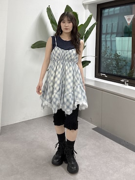 「w closet（ダブルクローゼット）のキャミセットタンク（Tank tops、ブルー系）」を使った、みうさん（レディース・152cm）の夏コーディネート