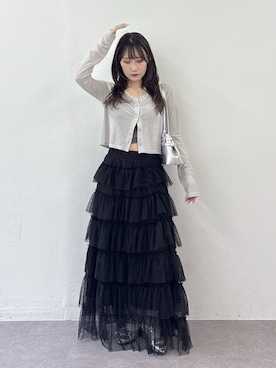 「w closet（ダブルクローゼット）の【5色展開/オリジナルタグデザイン】シアーショートカーディガン（Tシャツ/カットソー、グレー系）」を使った、みうさん（レディース・152cm）の春コーディネート