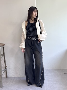 「w closet（ダブルクローゼット）の【6色展開/２SEETアイテム】【2WAY】ホルターキャミカーディガンセット（Tシャツ/カットソー、グレー系）」を使った、みうさん（レディース・152cm）の春コーディネート