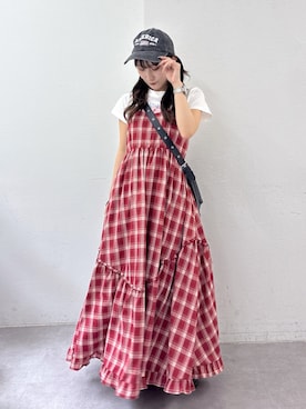 「w closet（ダブルクローゼット）のチューリップT（Tシャツ/カットソー、ホワイト系）」を使った、みうさん（レディース・152cm）の夏コーディネート