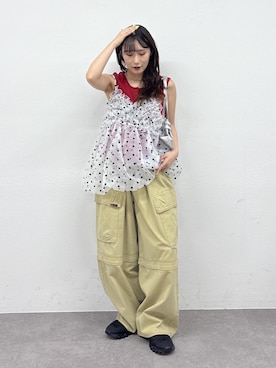 「w closet（ダブルクローゼット）のキャミセットタンク（Tank tops、レッド系）」を使った、みうさん（レディース・152cm）の夏コーディネート