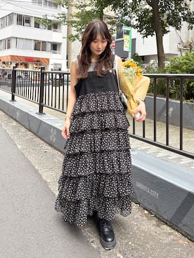 「w closet（ダブルクローゼット）のフリルロゴタンク（T Shirts、グレー系）」を使った、みうさん（レディース・152cm）の夏コーディネート