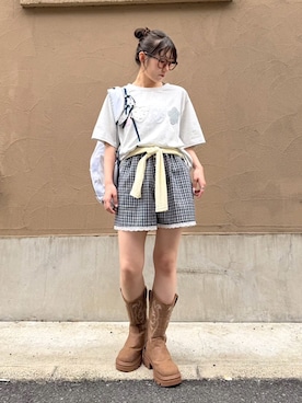 「w closet（ダブルクローゼット）のLOVE Tシャツ（T Shirts、ホワイト系）」を使った、みうさん（レディース・152cm）の夏コーディネート