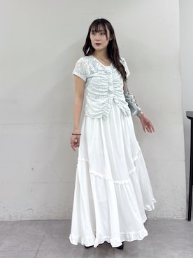 「w closet（ダブルクローゼット）のアソートティアードキャミワンピース（One piece dress、ホワイト系）」を使った、みうさん（レディース・152cm）の夏コーディネート