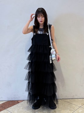「w closet（ダブルクローゼット）のフリルロゴタンク（キャミソール、グレー系）」を使った、みうさん（レディース・152cm）の春コーディネート