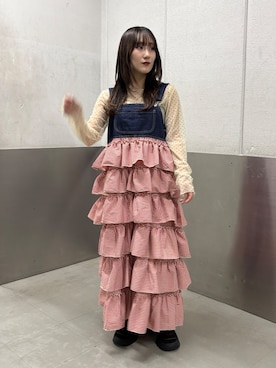 「w closet（ダブルクローゼット）のチュールドットシアープルオーバー（Tシャツ/カットソー、ホワイト系）」を使った、みうさん（レディース・152cm）の春コーディネート