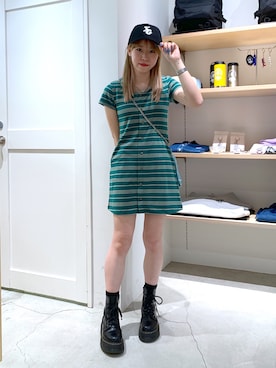 「x-girl_ootd」｜「アイテム（ワンピース/ドレス）」を使った、古内 麻衣さん（レディース・157cm）の春コーディネート
