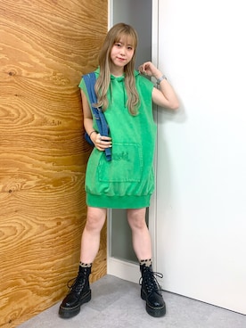 「x-girl_ootd」｜「アイテム（ワンピース/ドレス）」を使った、古内 麻衣さん（レディース・157cm）の春コーディネート