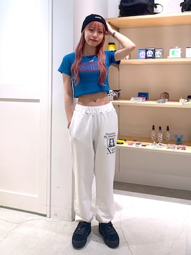 「ストリートカジュアル」｜「アイテム（スウェットパンツ）」を使った、古内 麻衣さん（レディース・157cm）の夏コーディネート