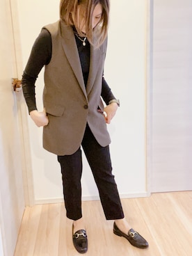 「‘eirのアイテム（ローファー、ブラック系）」を使った、ランranさん（レディース・158cm）の秋コーディネート