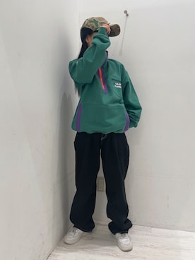 「エクストララージ」｜「アイテム（キャップ）」を使った、理子さん（レディース・152cm）の冬コーディネート
