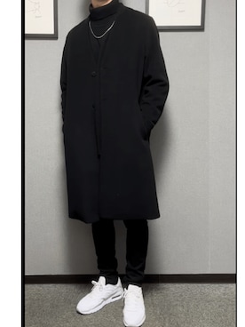 「tk.TAKEO KIKUCHI（ティーケータケオキクチ）のアイテム（ノーカラーコート）」を使った、kazuyaさん（メンズ・179cm）の冬コーディネート