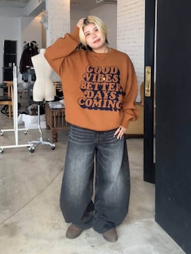 「PBLIM（ページボーイリム）の《UNISEX》スラブブリーチデニム（デニムパンツ）」を使った、shibaoutfitsさん（レディース・154cm）の秋コーディネート