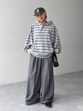 「PBLIM（ページボーイリム）の《UNISEX》ロールアップワイドスラックス（スラックス）」を使った、shibaoutfitsさん（レディース・154cm）の夏コーディネート