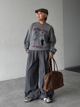 「PBLIM（ページボーイリム）のアイテム（スラックス）」を使った、shibaoutfitsさん（レディース・154cm）の秋コーディネート