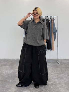 「PBLIM（ページボーイリム）の《UNISEX/まるでデニム見え/紫外線カット/接触冷感》マルデニポロ（ポロシャツ、ブラック系）」を使った、shibaoutfitsさん（レディース・154cm）の夏コーディネート