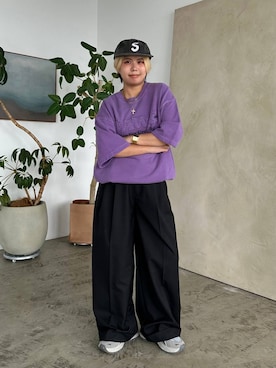 「アイテム（スラックス）」を使った、shibaoutfitsさん（レディース・154cm）の夏コーディネート