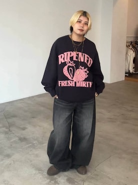 「PBLIM（ページボーイリム）の《UNISEX》スラブブリーチデニム（デニムパンツ）」を使った、shibaoutfitsさん（レディース・154cm）の秋コーディネート