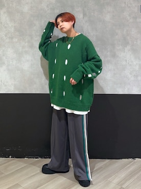 「ジャージーパンツ」｜「アイテム（ブーツ）」を使った、shibaoutfitsさん（レディース・154cm）の冬コーディネート