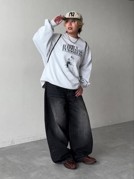 「PBLIM（ページボーイリム）の《UNISEX》スラブブリーチデニム（デニムパンツ）」を使った、shibaoutfitsさん（レディース・154cm）の秋コーディネート