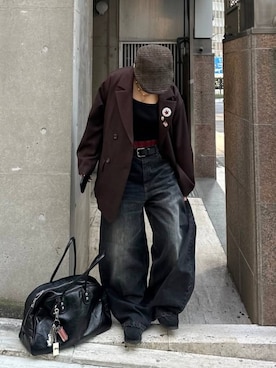 「PBLIM（ページボーイリム）の《UNISEX》スラブブリーチデニム（デニムパンツ）」を使った、shibaoutfitsさん（レディース・154cm）の秋コーディネート