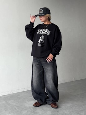 「PBLIM（ページボーイリム）の《UNISEX》スラブブリーチデニム（デニムパンツ）」を使った、shibaoutfitsさん（レディース・154cm）の秋コーディネート