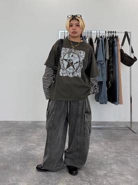 「PBLIM（ページボーイリム）の《UNISEX/８個ポケットで収納可能》ボディバッグ / 500mlペットボトル（ボディバッグ/ウエストポーチ、ブラック系）」を使った、shibaoutfitsさん（レディース・154cm）の夏コーディネート