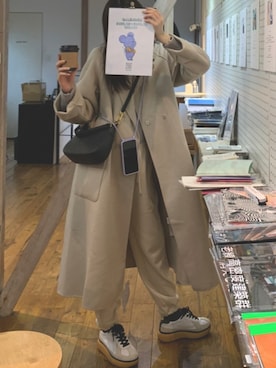 「ユニクロ」｜「アイテム（ノーカラーコート）」を使った、lunaさん（レディース・166cm）の冬コーディネート