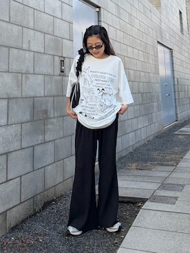 「CIAOPANIC TYPY（チャオパニックティピー）の【UNISEX】アソート落書きBIGロゴTEE（Tシャツ/カットソー、ホワイト系）」を使った、yunaさん（レディース・153cm）の夏コーディネート