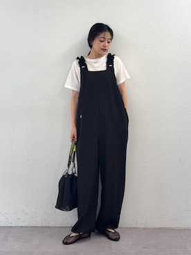 「CIAOPANIC TYPY（チャオパニックティピー）の【ZOZO限定】シアーワッフルヘンリーネックTee（Tシャツ/カットソー、ホワイト系）」を使った、yunaさん（レディース・153cm）の春コーディネート