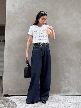 「CIAOPANIC TYPY（チャオパニックティピー）の【WEB限定】手書きメッセージロゴTEE（Tシャツ/カットソー、ホワイト系）」を使った、yunaさん（レディース・153cm）の春コーディネート