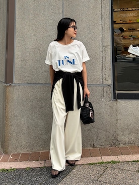 「CIAOPANIC TYPY（チャオパニックティピー）のかすれロゴプリントTee（Tシャツ/カットソー、ホワイト系）」を使った、yunaさん（レディース・153cm）の春コーディネート