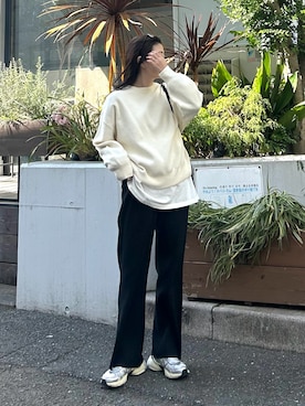 「CIAOPANIC TYPY（チャオパニックティピー）の【WEB限定】エアリーコンフォートプルオーバーニット（ニット/セーター、ホワイト系）」を使った、yunaさん（レディース・153cm）の春コーディネート