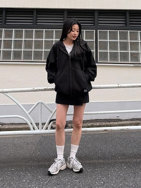 「CIAOPANIC TYPY（チャオパニックティピー）の【UNISEX】アソート素材フードジャケット/デニムジャケット/アクティブジャケット（デニムジャケット、ブラック系）」を使った、yunaさん（レディース・153cm）の春コーディネート