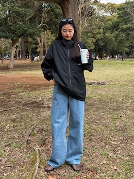 「Franklin Climbing（フランクリンクライミング）の【Franklin Climbing】撥水/男女兼用/ナイロンマウンテンパーカー/ナイロンジャケット（マウンテンパーカー、ブラック系）」を使った、yunaさん（レディース・153cm）の春コーディネート