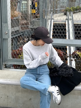 「CIAOPANIC TYPY（チャオパニックティピー）の∴【10/3～10/7までぽっきり価格3000円！】綿100％で洗える/16色展開/すっきり見えスウェットライクニット（ニット/セーター、ホワイト系）」を使った、yunaさん（レディース・153cm）の秋コーディネート