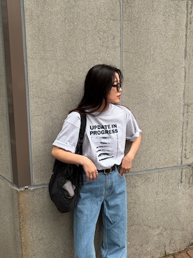 「CIAOPANIC TYPY（チャオパニックティピー）の【UNISEX】【WEB限定】宇宙人プリントTシャツ（Tシャツ/カットソー、グレー系）」を使った、yunaさん（レディース・153cm）の春コーディネート
