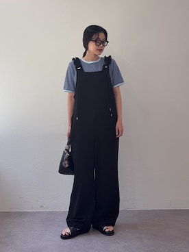 「CIAOPANIC TYPY（チャオパニックティピー）の【ZOZO限定】サテンパイピングリブTee（Tシャツ/カットソー、ブルー系）」を使った、yunaさん（レディース・153cm）の春コーディネート